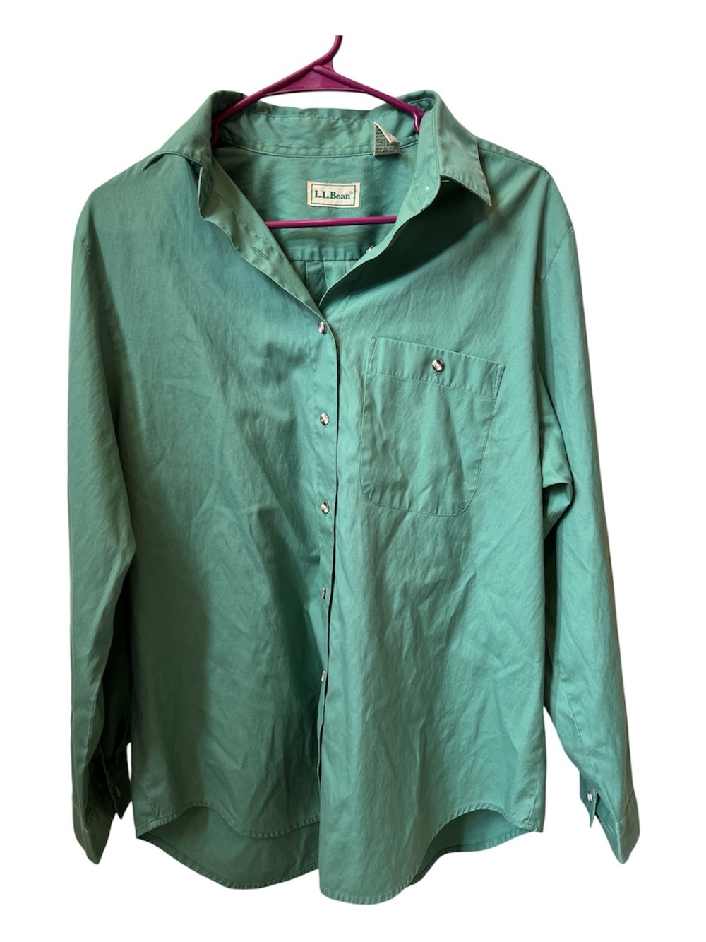 Vintage L.L. Bean Women Size 14 Teal Green Long Sleeve Button Down Shirt